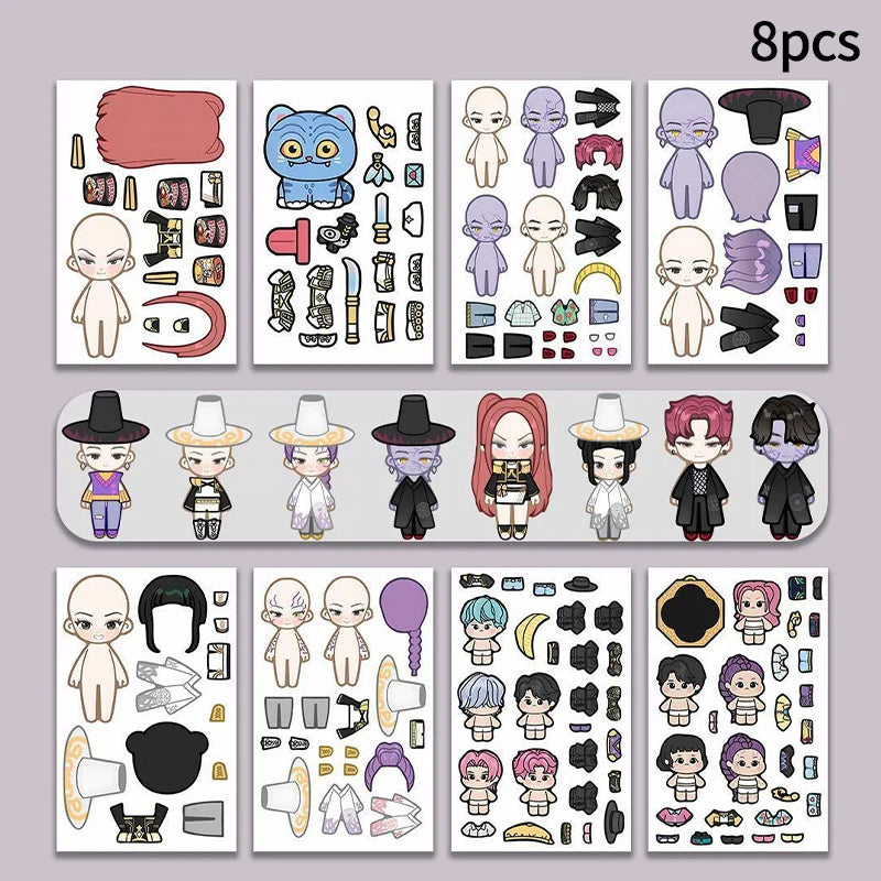 6-16 Sheets Funny Kpop Demon Hunters Make A Face Puzzle Stickers Kid DIY Game Children Education Toy Gift Xmas Newyear Gifts