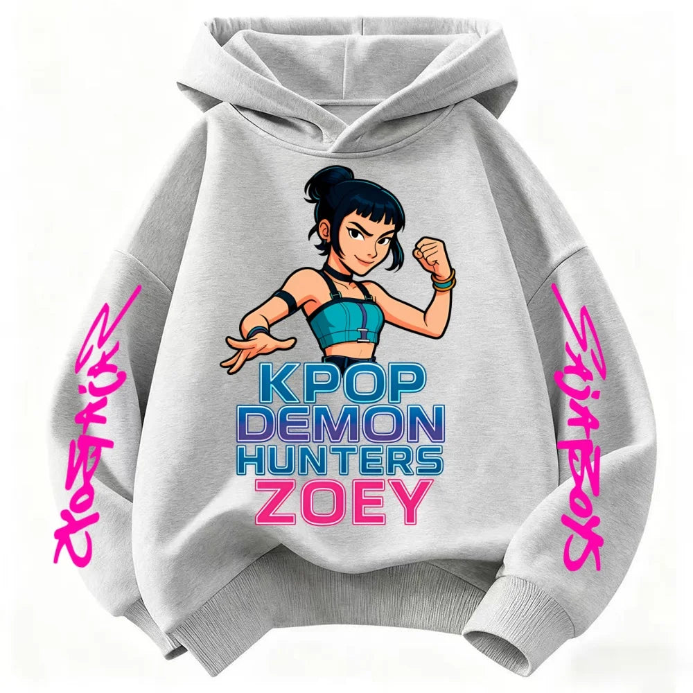 Rumi Cute KPop Demon Hunter Cartoon Girls Hooded Sweatshirt Warm Children's Wave Fashion Casual Tops Casual Black Pink Clothing