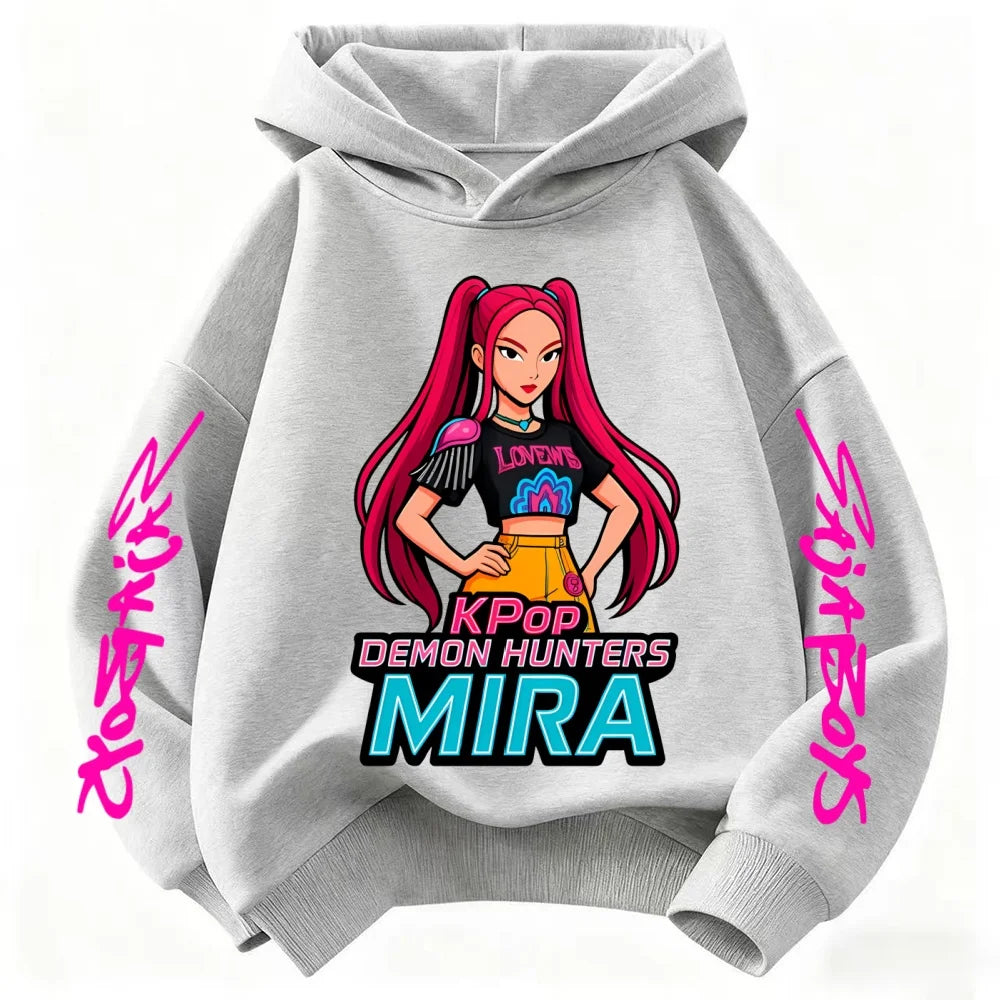 Fall and winter Kpop demon hunter children's hooded sweatshirt cute Kpop demon hunter tiger top Harajuku boys and girls