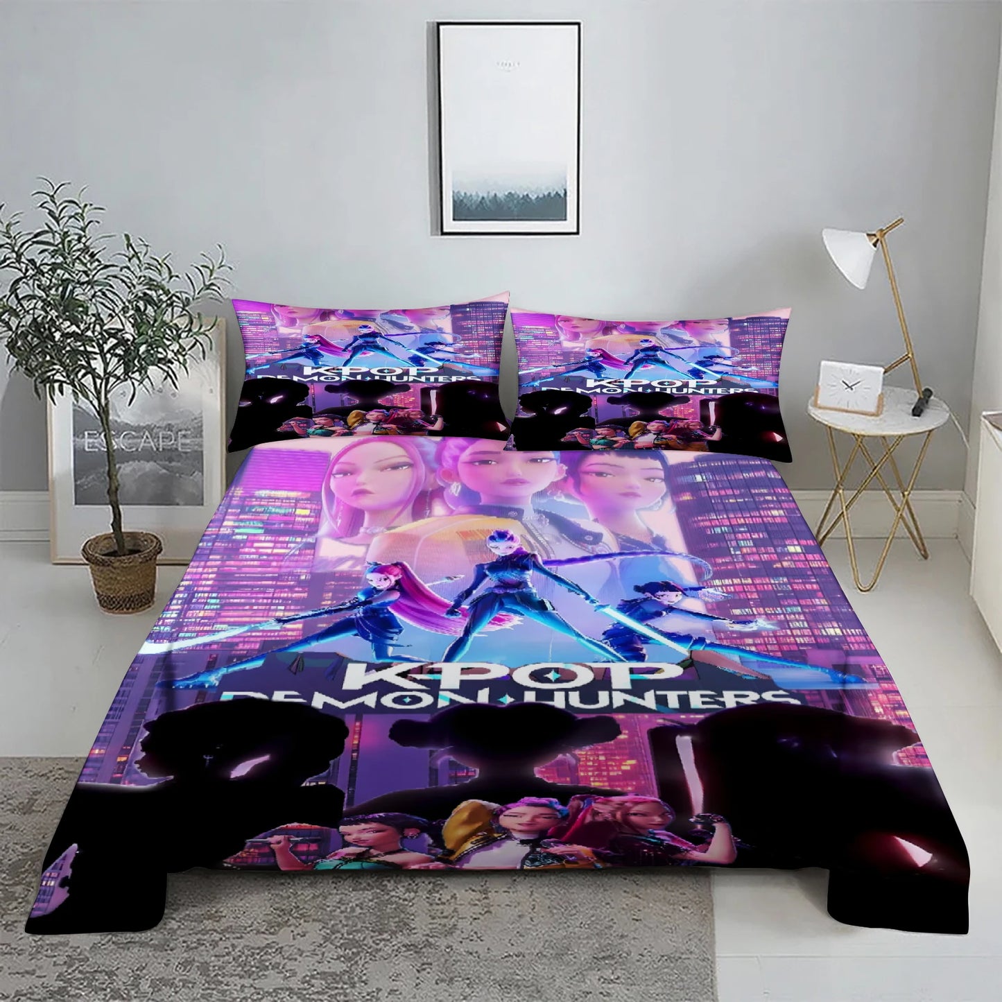 K-Pop D-Demon Hunters 3D Digital Flat sheet set Printing Bedroom Bed Sheet Pillowcase Bedding Kit for Home Decor