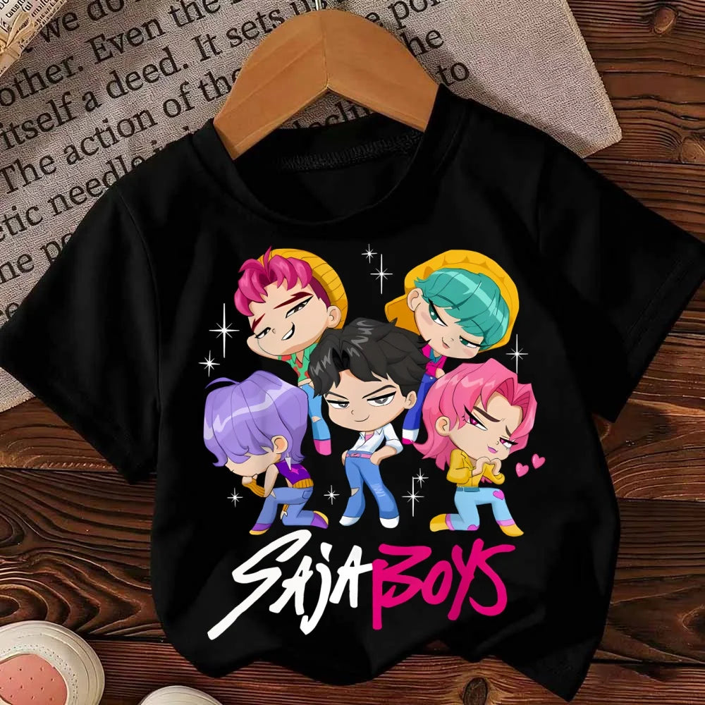 Anime KPop Devil Hunter T-shirt Summer Saja Boys Printed Children's Short Sleeve Y2k Top Summer Street Wear T-shirt