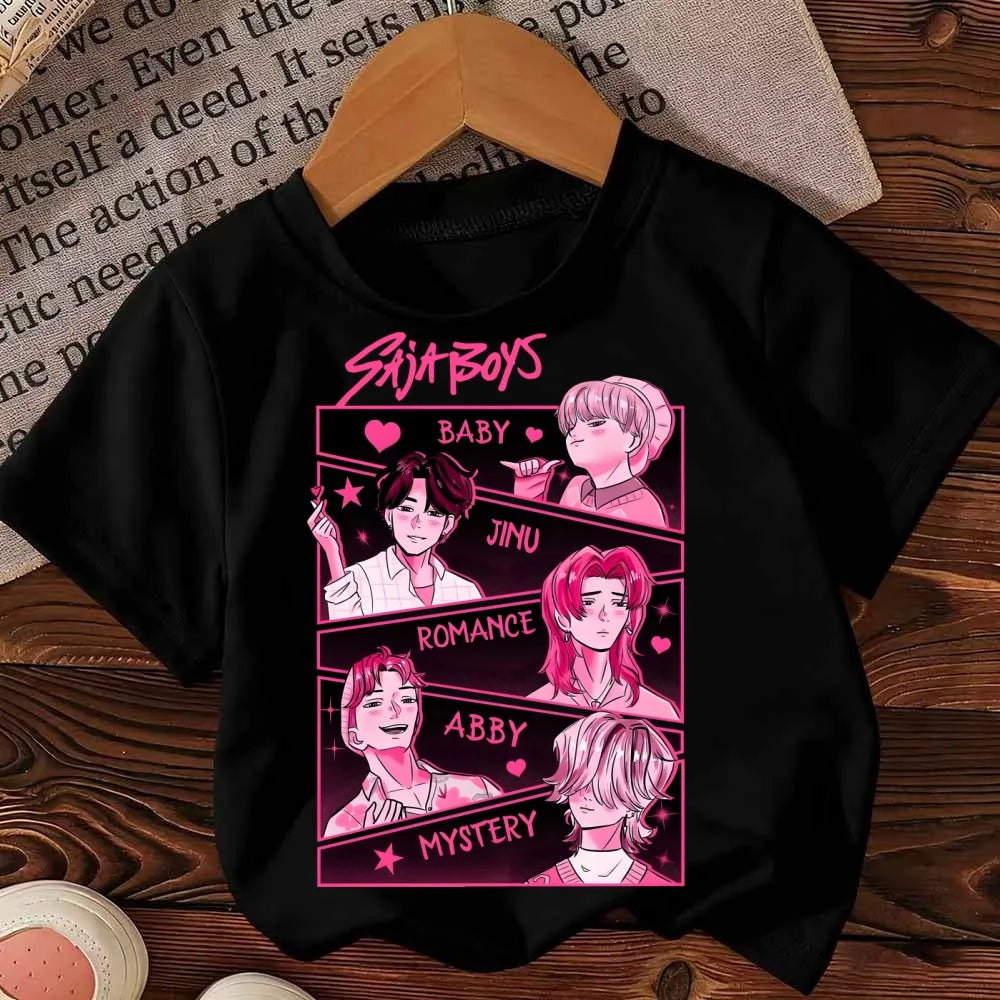 Kpop Demon Hunters T-Shirt Kids Short Sleeve Casual Fashion Summer Boys Girls Anime Clothes