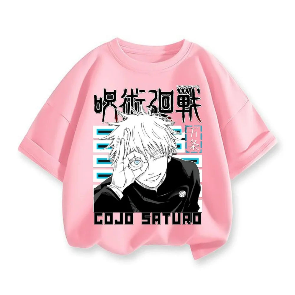 Anime Spell Returns War Printed Top Children's Harajuku Anime Short Sleeve Oversized T-shirt Summer Fashion Round Neck Unisex T-