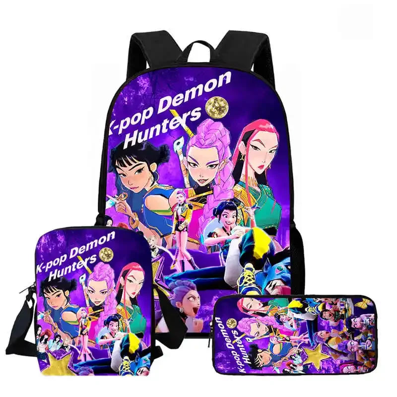 Disney Cartoon KPop Demon Hunters Child School Backpack With Shoulder Bag Pencil Bag For Kindergarten,Light Weight Child Bags