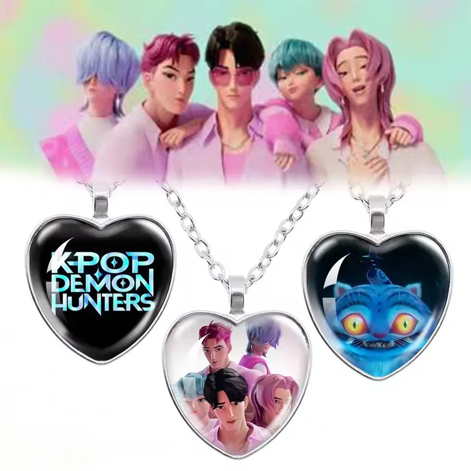 KPop Demon Hunters Heart Necklace - Rumi Zoey Mira Anime Film Alloy Jewelry Pendant for Fans Gifts