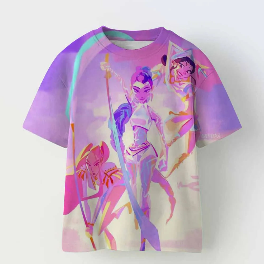 Kids T-shirt KPop Demon Hunters Print Fashion Casual Tops 2025 Movie Crew Neck Cartoon Girls Boys Tee Casual Baby Girl Clothes