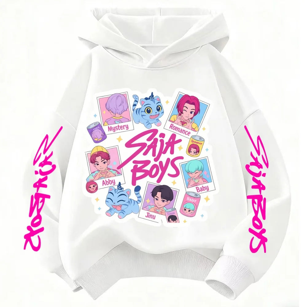 KPop Demon Hunters Children's Hoodies tops Boy Girls Coat Casual Toddle Sweatshirr white pink child 3-12 year the Spring Autumn