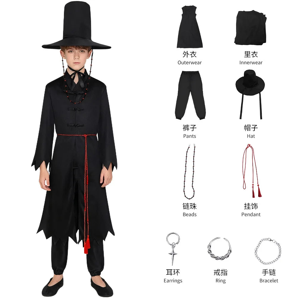 Kids Two Style Anime Jinu Cosplay Costumes Demon Hunter Saja Boy Kpop Group Singing Korea Style Boy Idol Halloween Party Costume