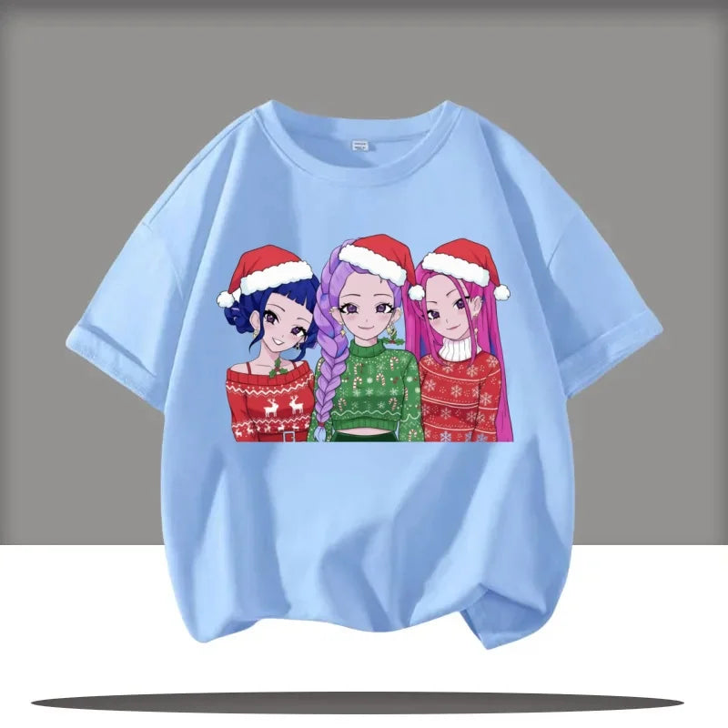 2025 Summer Kpop Demon Hunters T Shirt Kids Cartoon Anime Meme Print Clothes Round Neck Basic Boys Tops Casual Shirts Gift