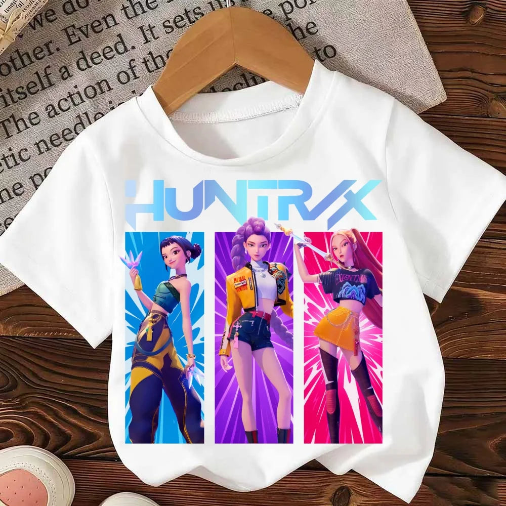 Kpop Demon Hunters Cartoon Tee Shirt Harajuku Cool Kids T-shirts Cotton Summer Tops Saja Boys Outfits Gift Baby Girl Boy Clothes