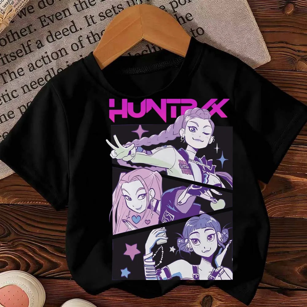 Kids T-Shirt Kpop Demon Hunter HuntrX Graphic Tops Fashion Harajuku Boys Girls Streetwear Short Sleeve Tees Children Clothing