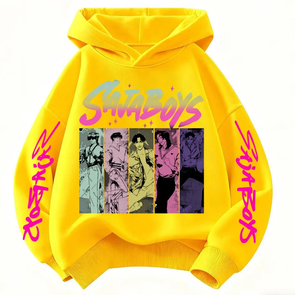 Cute Girls Hooded Sweatshirt Warm Rumi KPop Demon Hunter Cartoon Children's Wave Fashion Casual Tops Casual Black Pink Clothing