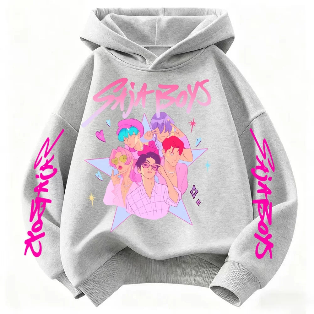 KPop Demon Hunter Saja Boys Cartoon Girls Boy Hooded Sweatshirt Warm Children's Korean Wave Fashion Casual Tops Casual Clothing