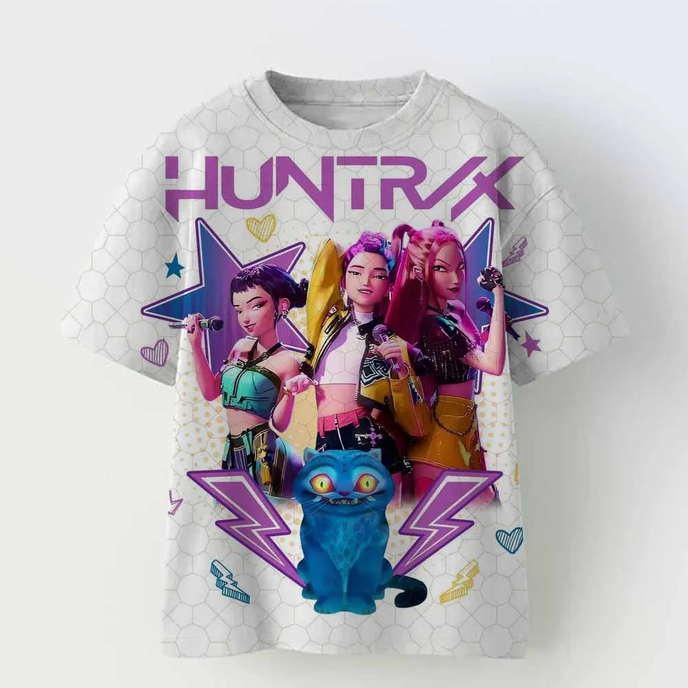 Kids T-shirt KPop Demon Hunters Print Fashion Casual Tops 2025 Movie Crew Neck Cartoon Girls Boys Tee Casual Baby Girl Clothes