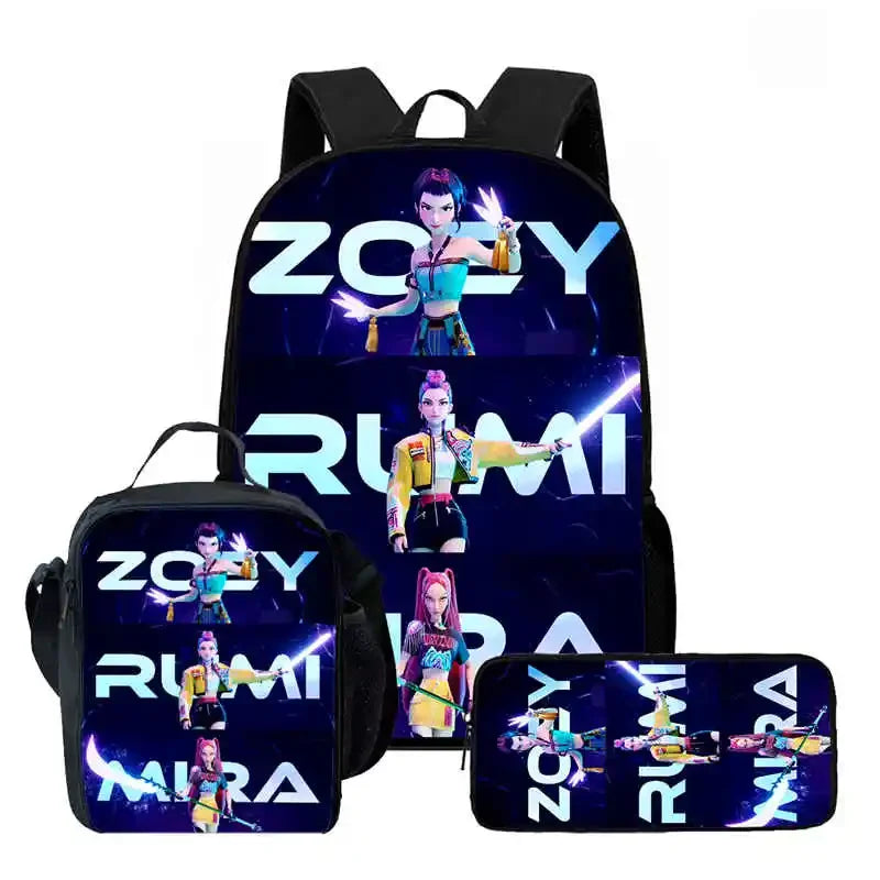 Disney Cartoon KPop Demon Hunters Child School Backpack With Lunch Bags Pencil Bags For,Light Weight Child School Bags