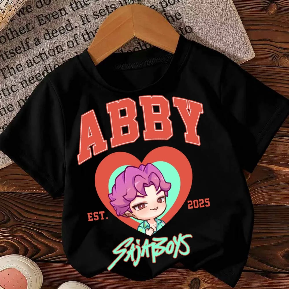 KPop Demon Hunters T-shirt for Children Cartoon Black Tee Top Girls Round Collar Short Sleeve Clothes Kids Summer Clothing Gift