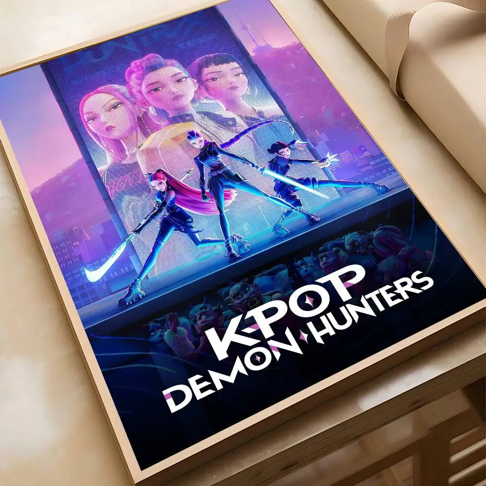 K-pop D-Demon Hunters Anime Poster Self-adhesive Art Waterproof Paper Sticker Coffee House Bar Room Wall Decor