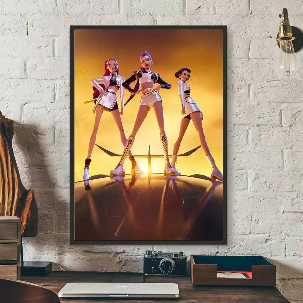 Anime K-Kpop Demon Hunters Poster Sticky Wall Art Printing Waterproof Home Living Bed Room Bar Aesthetic Decor