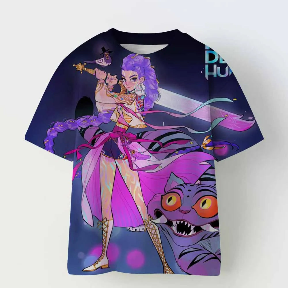Vintage Rumi Tiger KPop Demon Hunters Print T-Shirt Anime Short Sleeve Tee Summer Girl Boy Shirt Casual Tops Crewneck Clothing