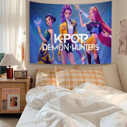 Kpop D-demon Hunters Anime Tapestry Hippie Flower Wall Carpets Dorm Decor Wall Hanging Home Decor