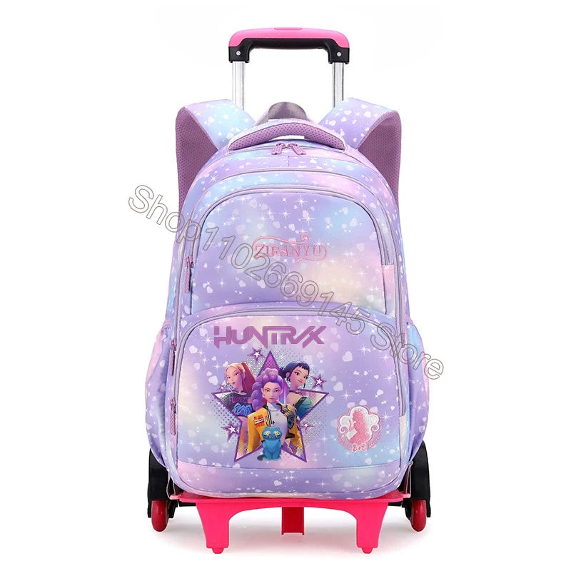 Kpop Demon Hunter Kids Backpack Kawaii Cartoon Printed School Backpack Girls Portable Trolley School Bags Children Birthday Gift