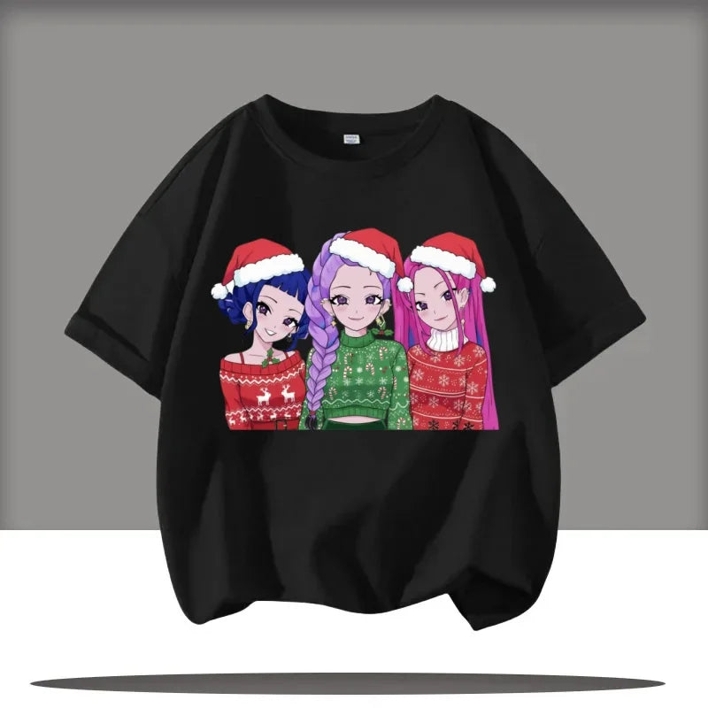 2025 Summer Kpop Demon Hunters T Shirt Kids Cartoon Anime Meme Print Clothes Round Neck Basic Boys Tops Casual Shirts Gift