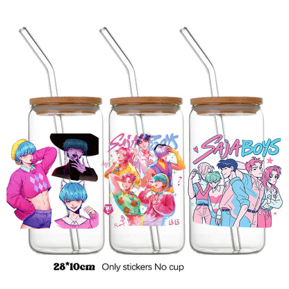 k-pop Demon Hunters wrapping Transfer cups HUNTRX Decal Rumi kpop saja boys Uvdtf Bottle k pop Stickers Uv Dtf Car Huntrix Wraps