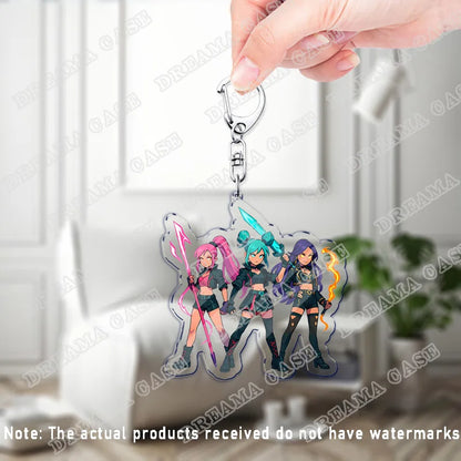 Cartoon Huntrix Saja Boys Acrylic Keychains Ring Double-Sided Key Chain Jewelry K-Pop Demon Hunters Fan Love Gifts
