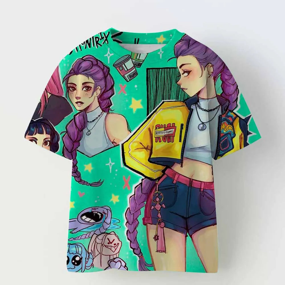 Kpop Demon Hunters Kid Adult Shirt Halloween 3D Mesh Comfortable Sports T-shirt Men's And Women's Extra Large Couple Dress