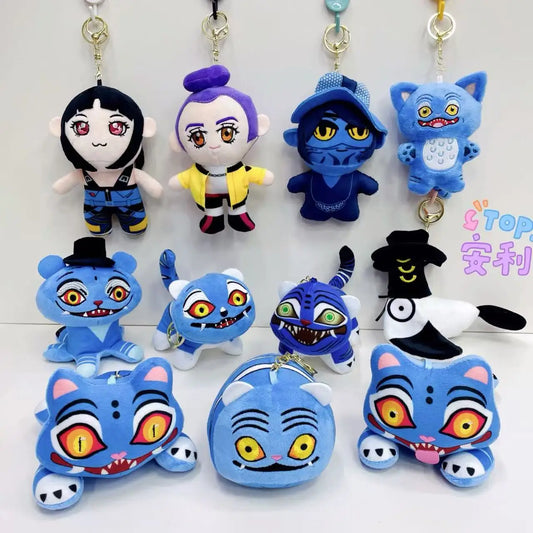 Anime Kpop Demons Hunters Plush Keychain Cute Purple Tiger Black Hat Magpie With 3 Eyes Monster Keychain Plush Toy For Fans Gift