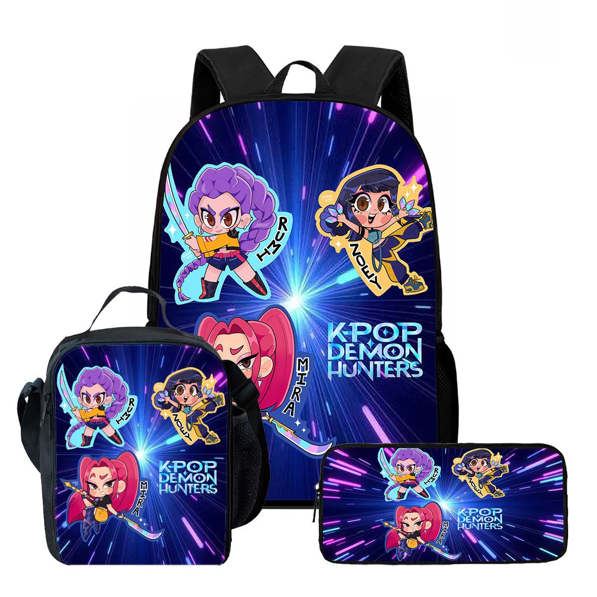 3Pcs Kpop Demon Hunters Huntrix School bags Set for Girls Boys Pencil Boxes Backpack Sets with Lunch Box For School Daypack