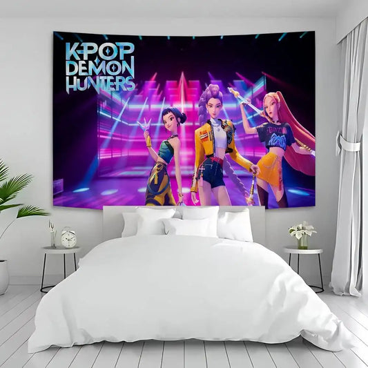 Kpop D-demon Hunters Anime Tapestry Hippie Flower Wall Carpets Dorm Decor Wall Hanging Home Decor