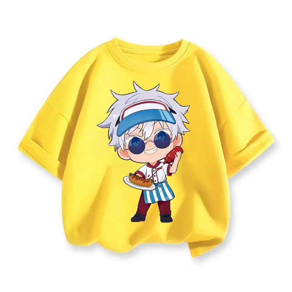 Jujube Kaisen patchwork printed loose children's short sleeved T-shirt with five martial arts tops