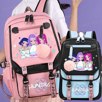 K-pop Demon Hunters Fashion Backpack for Girls Boys Anime Cartoon Large Capacity Schoolbag Children Multi-function Shoulder Bag