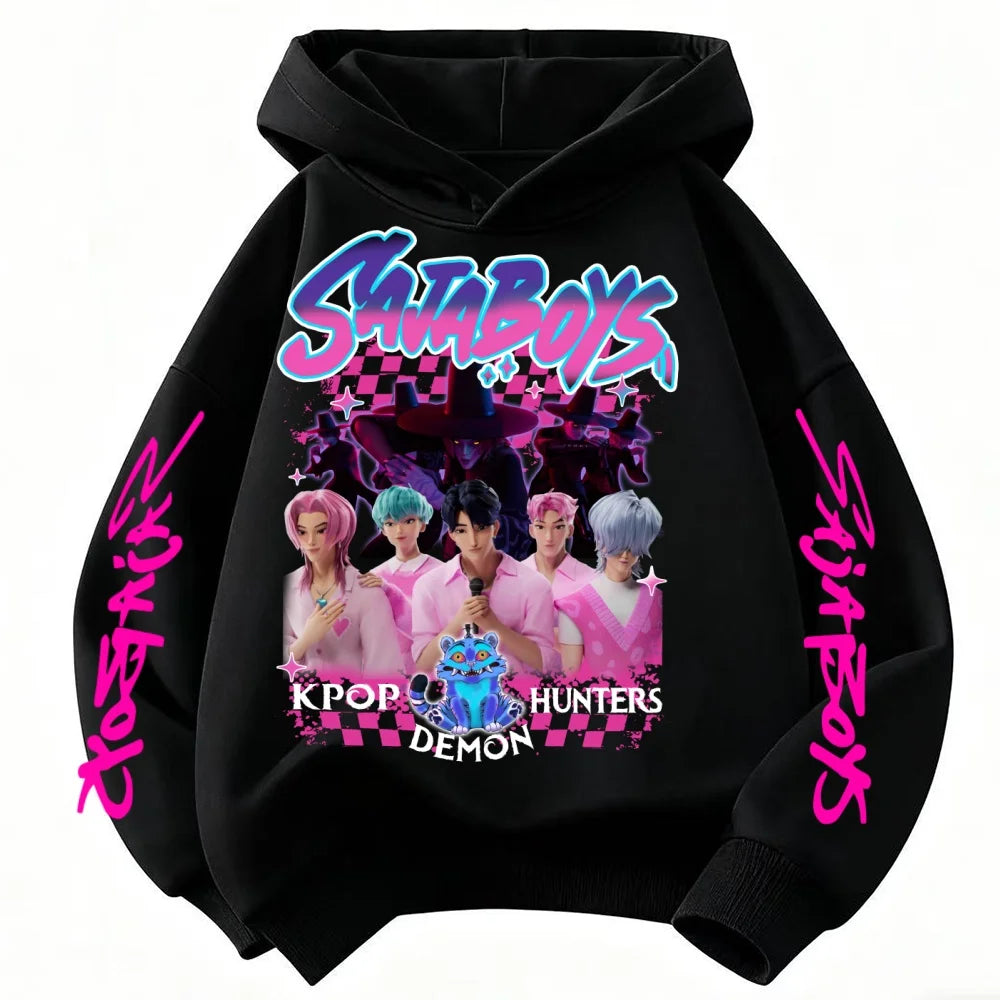 KPop Demon Hunter Rumi Derpy Cartoon Girls Boy Hooded Sweatshirt Warm Children's Korean Wave Fashion Casual Tops Casual Clothing