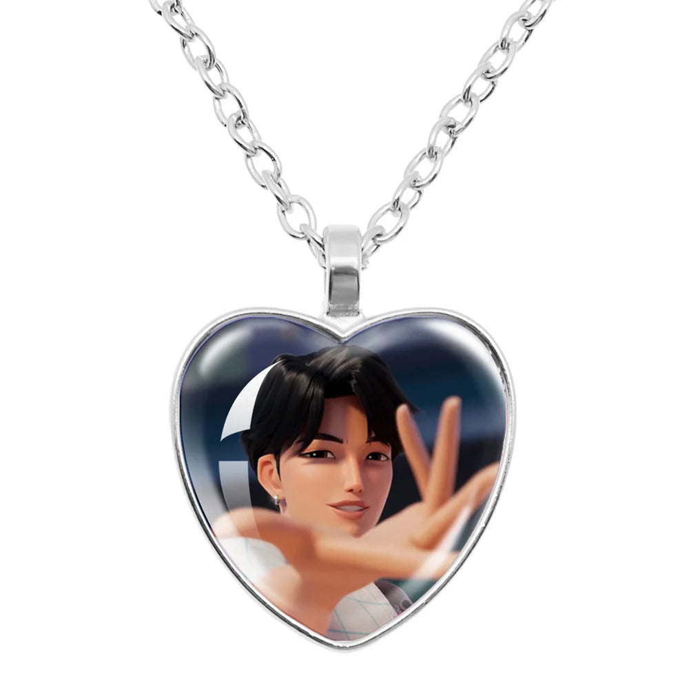 Rumi Zoey Mira Heart Glass Pendant Necklaces KPop Demon Hunters sajaboy Charm Necklace Fans Jewelry Accessories Cosplay Gift