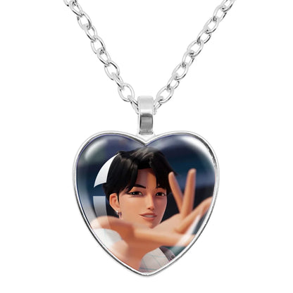 Rumi Zoey Mira Heart Glass Pendant Necklaces KPop Demon Hunters sajaboy Charm Necklace Fans Jewelry Accessories Cosplay Gift