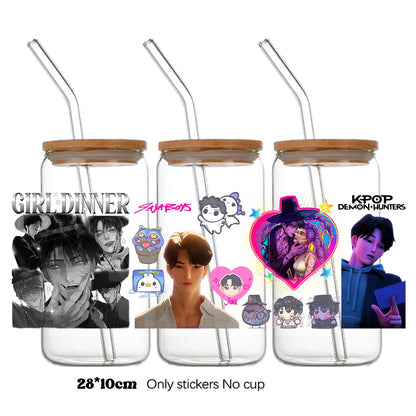 k-pop Demon Hunters wrapping Transfer cups HUNTRX Decal Rumi kpop saja boys Uvdtf Bottle k pop Stickers Uv Dtf Car Huntrix Wraps