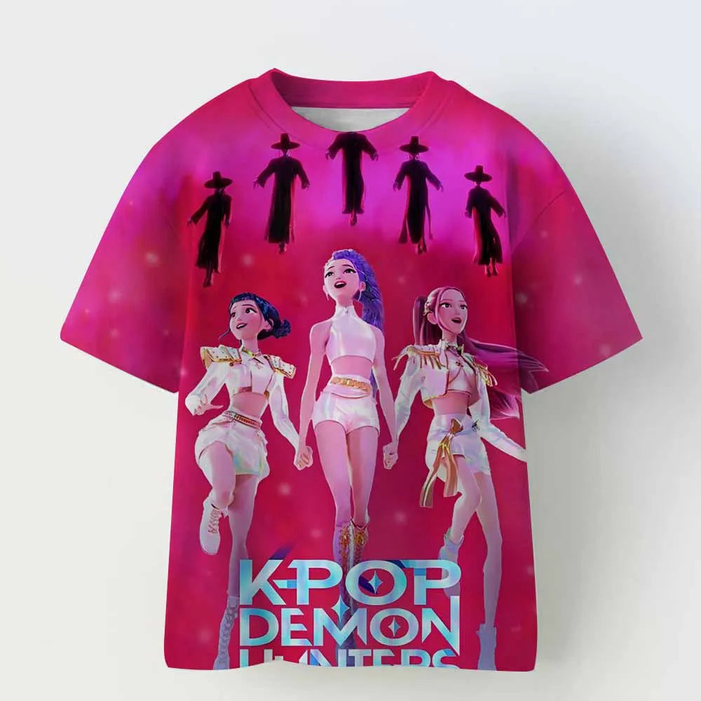 KPop Demon Hunters Tiger Girls Boys T Shirt K-Pop Demon Hunters Children's Clothing T-shirts Cute Cartoon Print Tee Tops