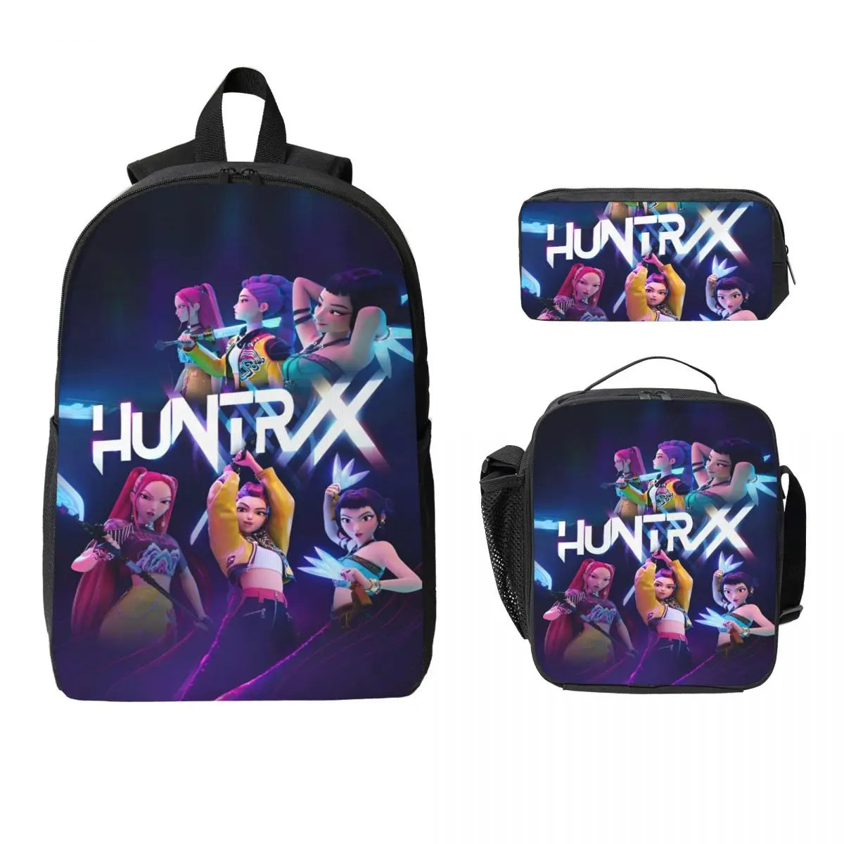 3Pcs Kpop Demon Hunters Huntrix  Backpack Set for Kids Pencil Boxes Bookbag Sets with Lunch Box For School Students Knapsack
