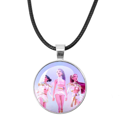 KPop Demon Hunters Leather Rope Necklace Huntr-x Rumi Zoey Mira Pendant Necklace Jewelry Accessories Cosplay Props Fans Gifts