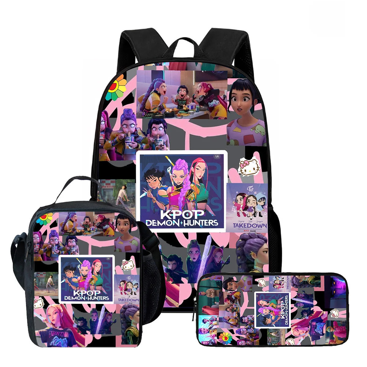 3Pcs Kpop Demon Hunters Huntrix School bags Set for Girls Boys Pencil Boxes Backpack Sets with Lunch Box For School Daypack