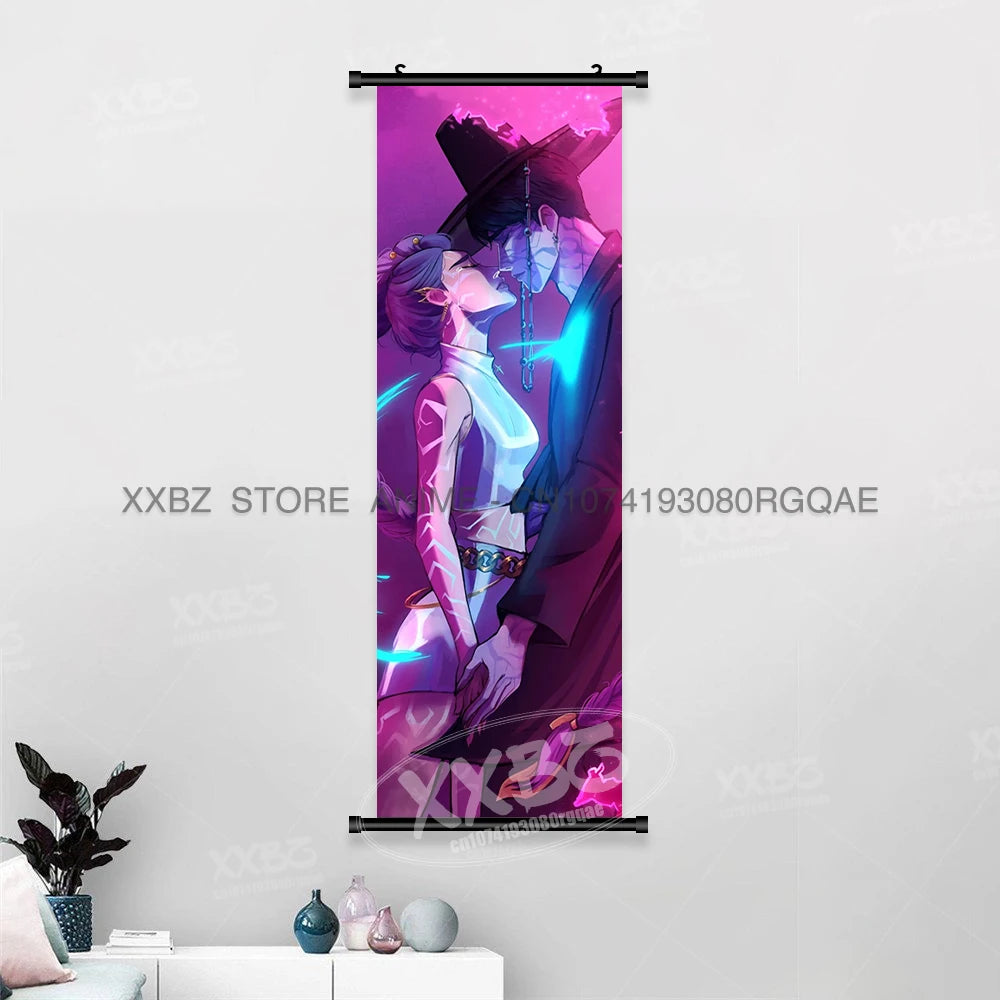 Anime For KPop Demon Hunters Wall Art Canvas Scrolls Pictures Kawaii Character Print Posters Home Decoration Hanging Painting