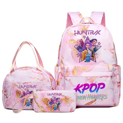 KPop Demon Hunters 3pcs Set Backpack Students Lunch Bag Set Pencil Case Anime Cartoon Fashion Print Student Back To School Gift