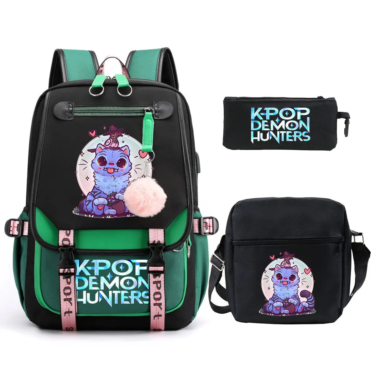 KPop Demon Hunters Backpack Shoulder Bag Pencil Case Three Piece Set Children Fashion Casual SchoolBag Saja Boys Travel Backpack