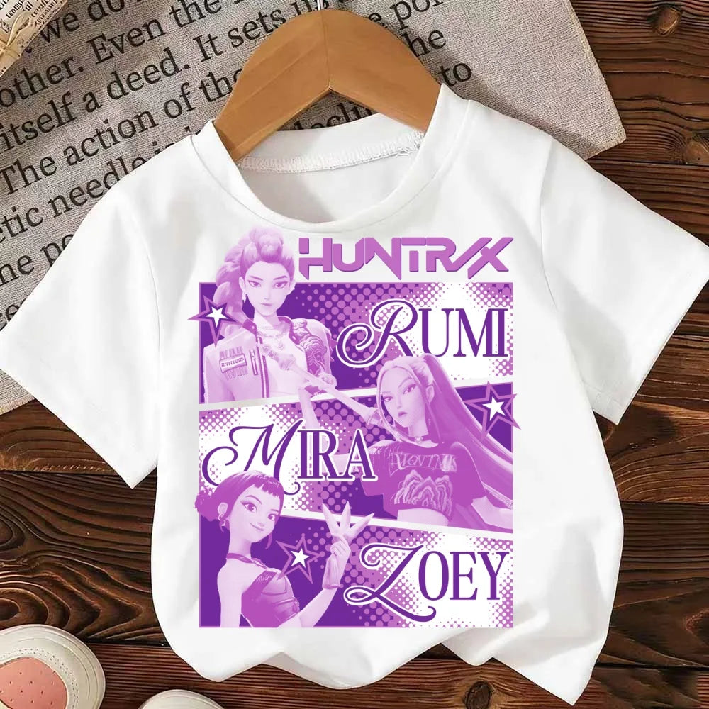 Huntrix Kpop Demon Hunters T-Shirt for Boys Girls Cotton Fans Gift Summer Crew Neck Short Sleeve Tees Fashion Kids T-shirt