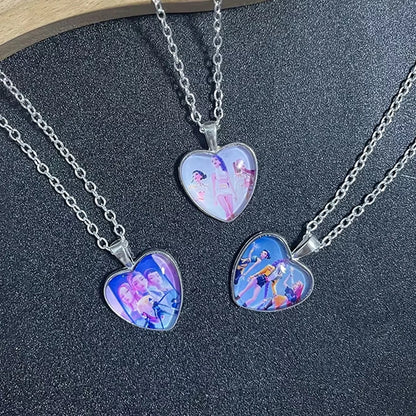 KPop Demon Hunters Heart Necklace - Rumi Zoey Mira Anime Film Alloy Jewelry Pendant for Fans Gifts