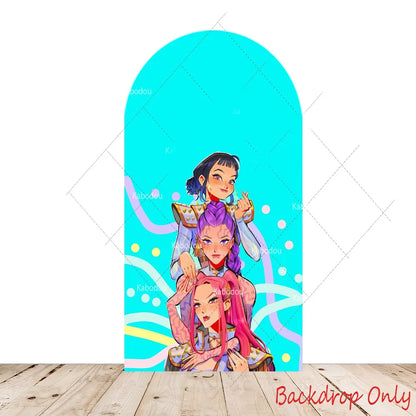 KPop Demon Hunters Backdrop Arch Cover Boy Band Girl Birthday Party Background Decoration Wall Princess Singing Group Concert