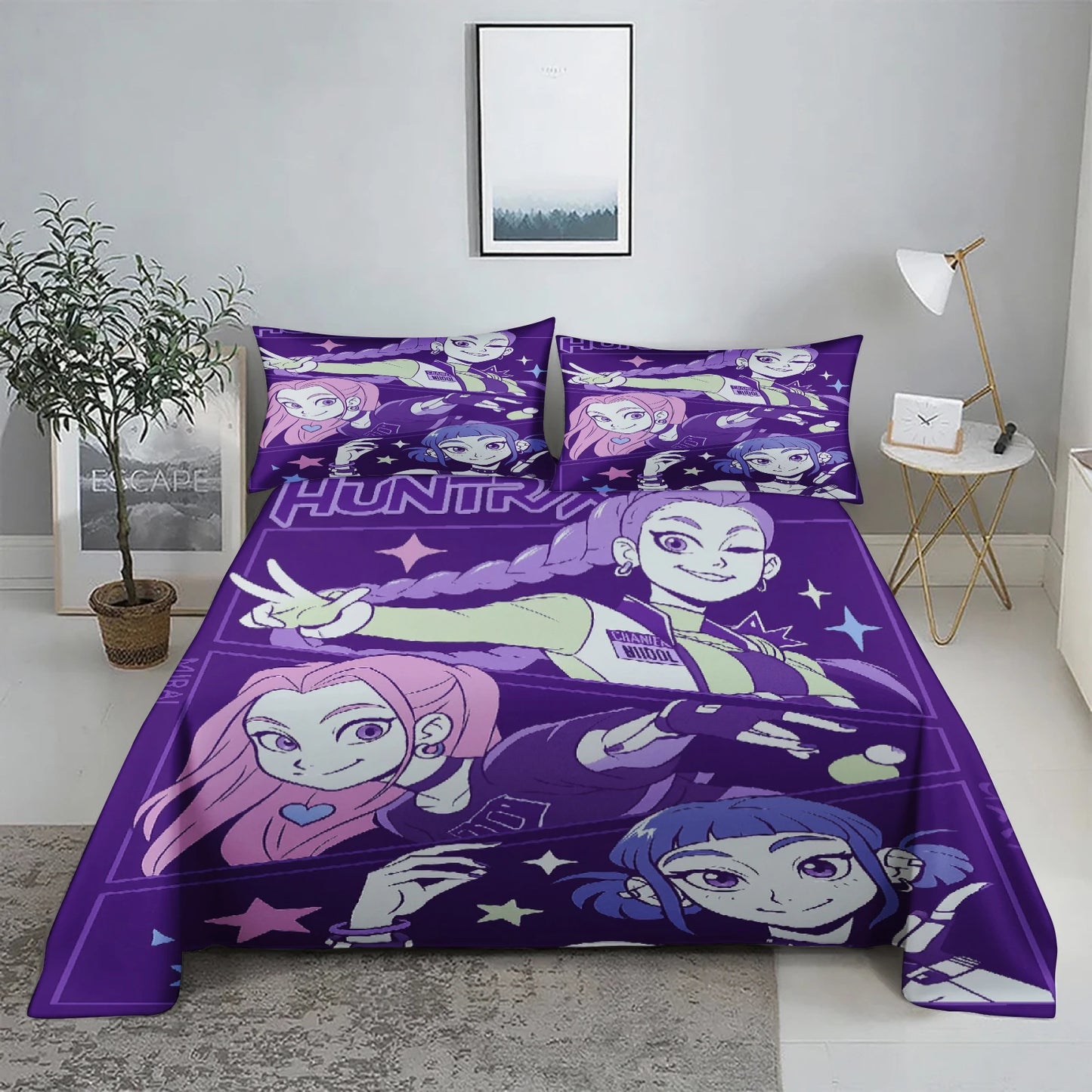 K-Pop D-Demon Hunters 3D Digital Flat sheet set Printing Bedroom Bed Sheet Pillowcase Bedding Kit for Home Decor