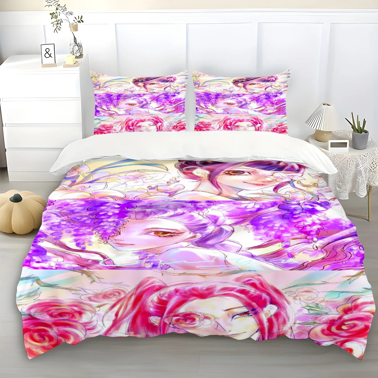 K-Pop Demon Hunters Themed Bedding Set Colorful Print Duvet Cover & Bed Sheet Student Dormitory Textile Kid Gift